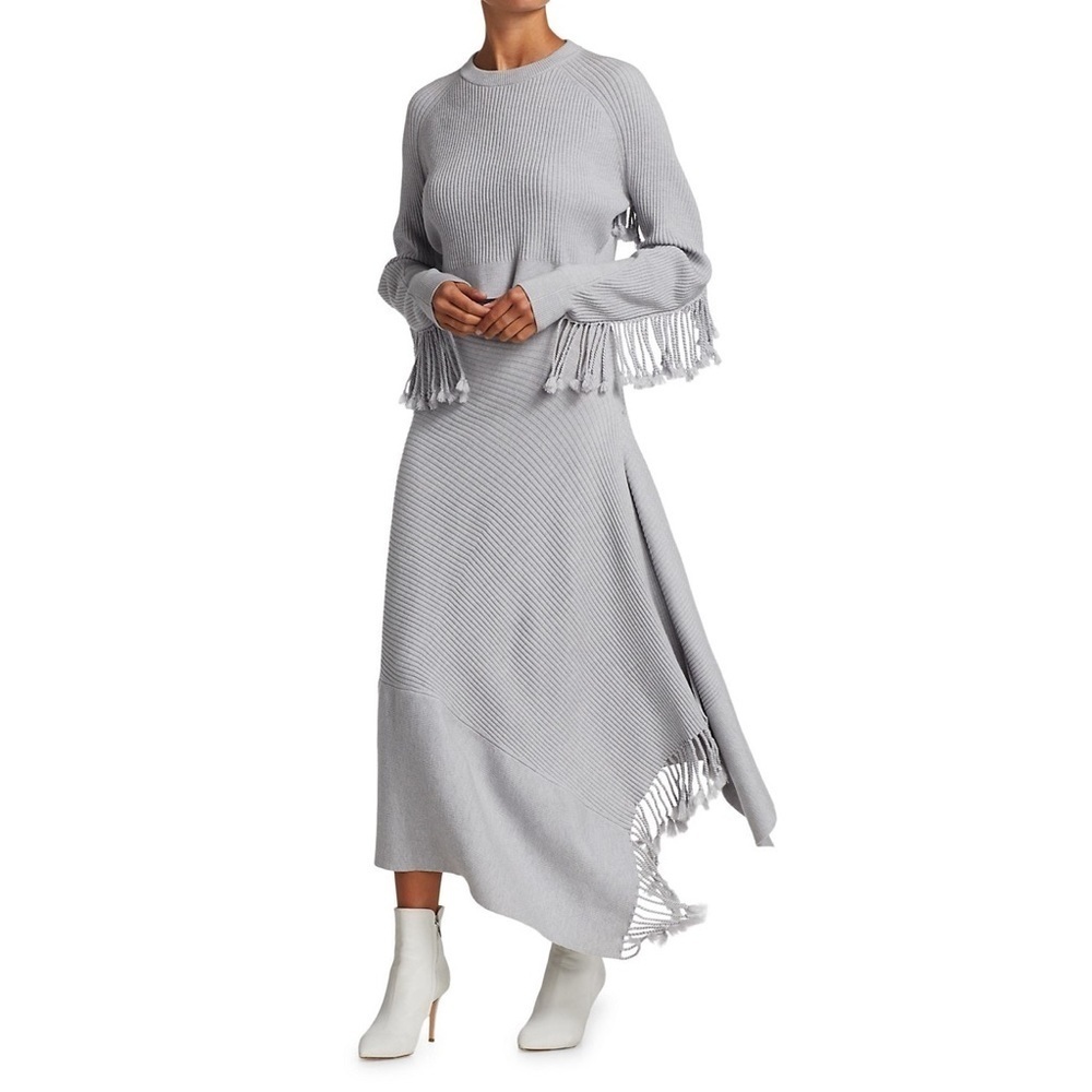 Jonathan Simkhai Gray Fog Wool Grace Draped Fringe Crossover Skirt EUC Size XS - Picture 5 of 12